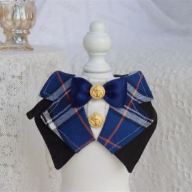 Pet Cat Dog British Academy Style Bib Tie (Option: Blue grid-S)