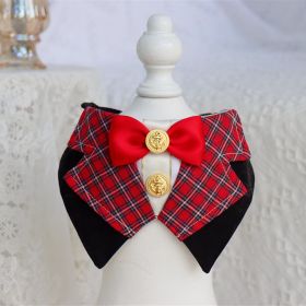Pet Cat Dog British Academy Style Bib Tie (Option: Red grid-S)