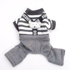 Small Dog Warm Casual Striped Strap Pants (Option: Grey white stripe-S)
