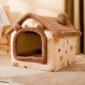 Dog Autumn And Winter Pet Cat Sponge Nest Teddy Closed (Option: Brown bear-L)