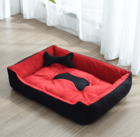 Kennel Four Seasons Golden Retriever Teddy Kennel Bed Mat Small Medium Dog (Option: Reddish black-Bone-B)