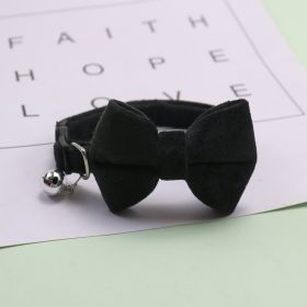 Bow Collar Small Dog Cat Adjustable Velvet (Color: Black)