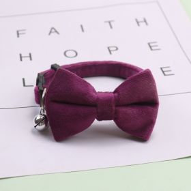 Bow Collar Small Dog Cat Adjustable Velvet (Color: Purple)