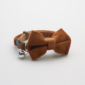 Bow Collar Small Dog Cat Adjustable Velvet (Color: Brown)