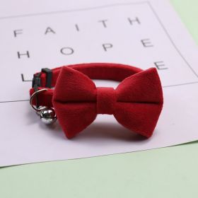 Bow Collar Small Dog Cat Adjustable Velvet (Color: Red)
